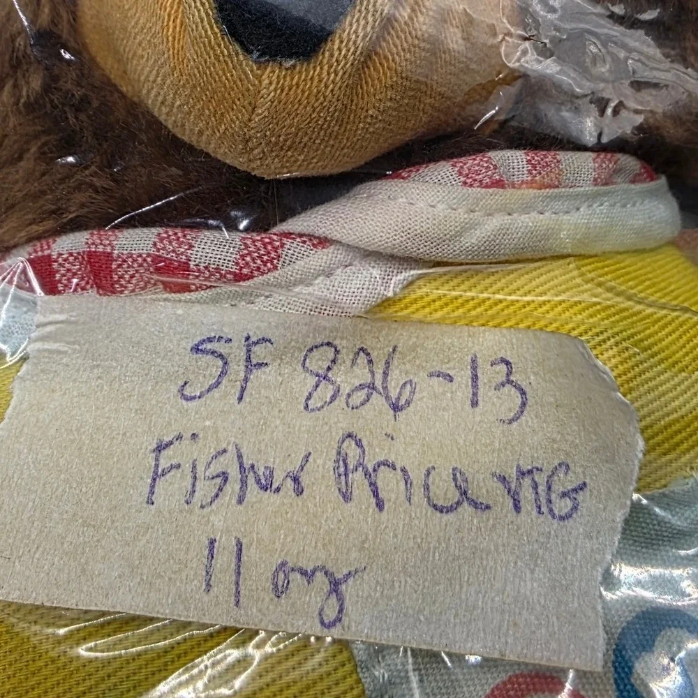 Fisher Price Plush Roly Poly Bear Brown Gingham Yellow Bib 719 7x6in